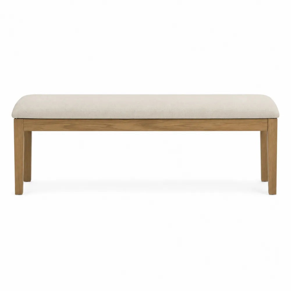Panca in legno di rovere e poliestere beige 120x40x45 cm