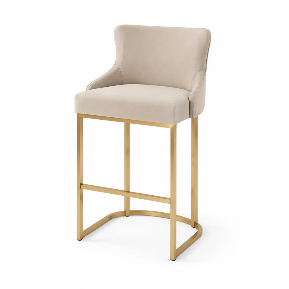Sgabello da bar in tessuto poliestere beige con struttura in acciaio inossidabile