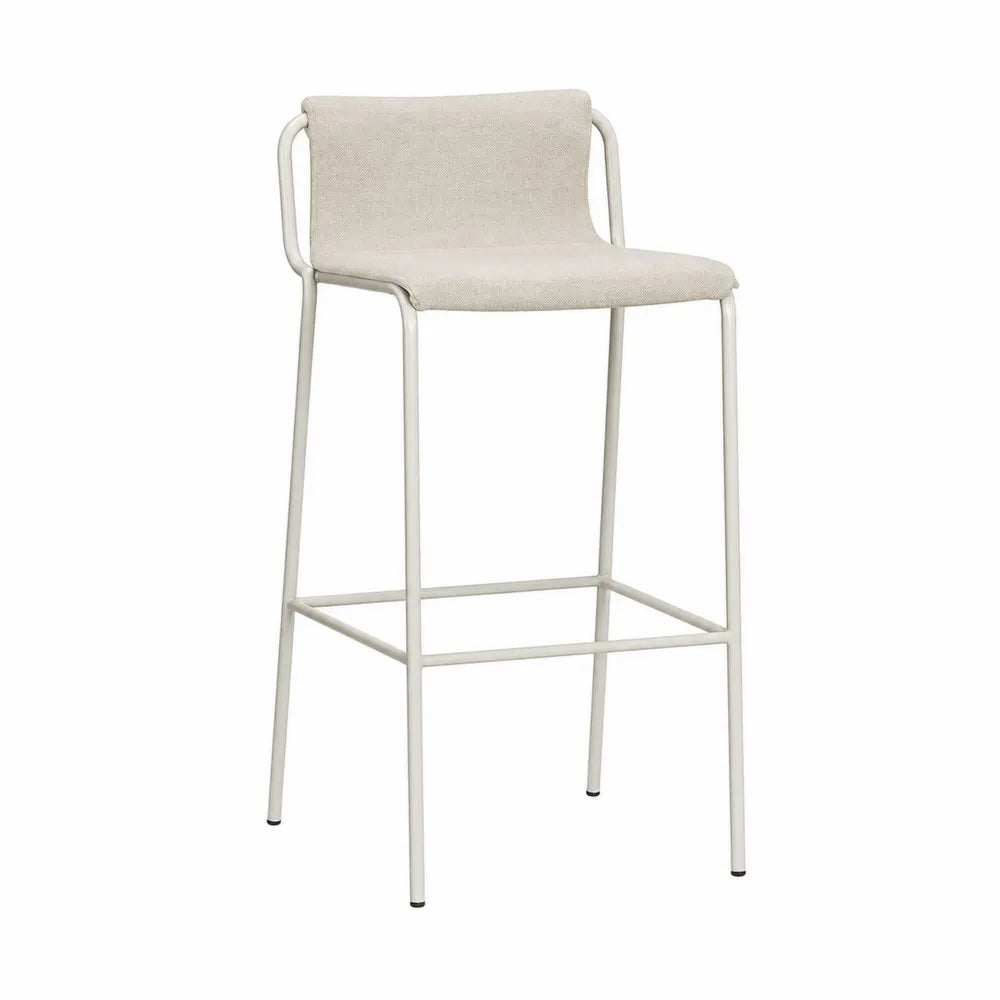 Sgabello da bar in tessuto poliestere beige e struttura in acciaio