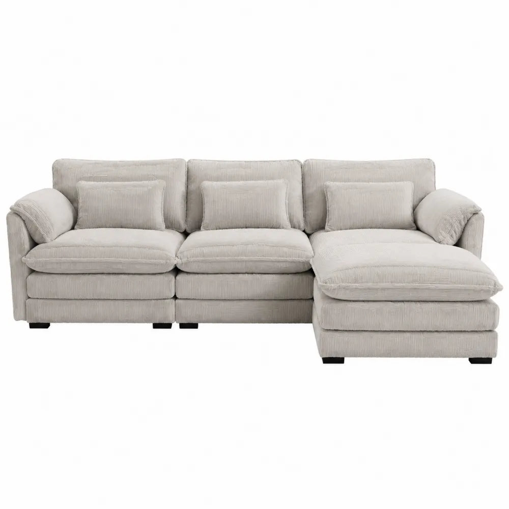 Divano angolare modulare in corduroy beige 300x95x80 cm