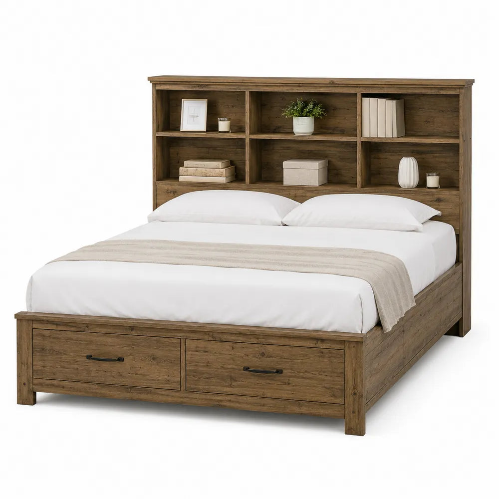 Letto in legno con scaffali e cassetti integrati 200x160 cm