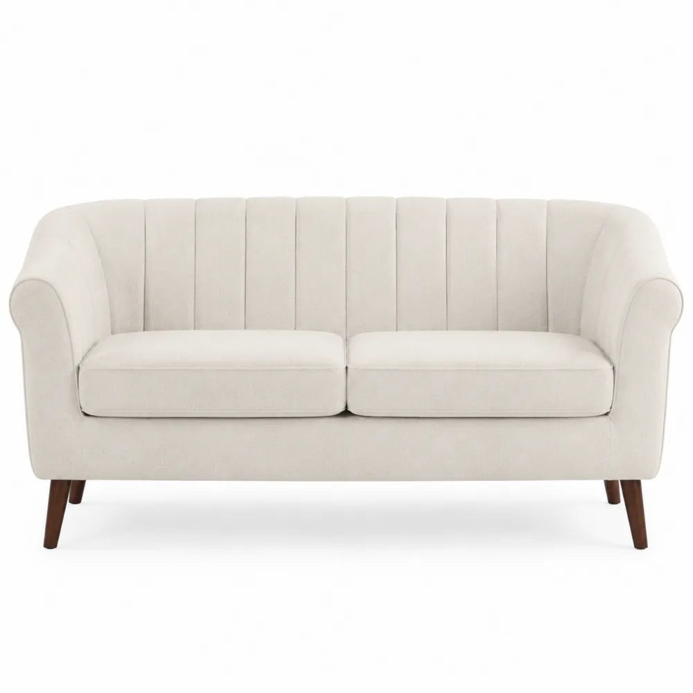 Divano 2 posti in tessuto poliestere beige con gambe in legno