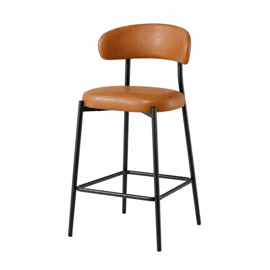 Sgabello da Bar in Pelle Sintetica Marrone con Struttura in Acciaio Nero, Altezza 102 cm