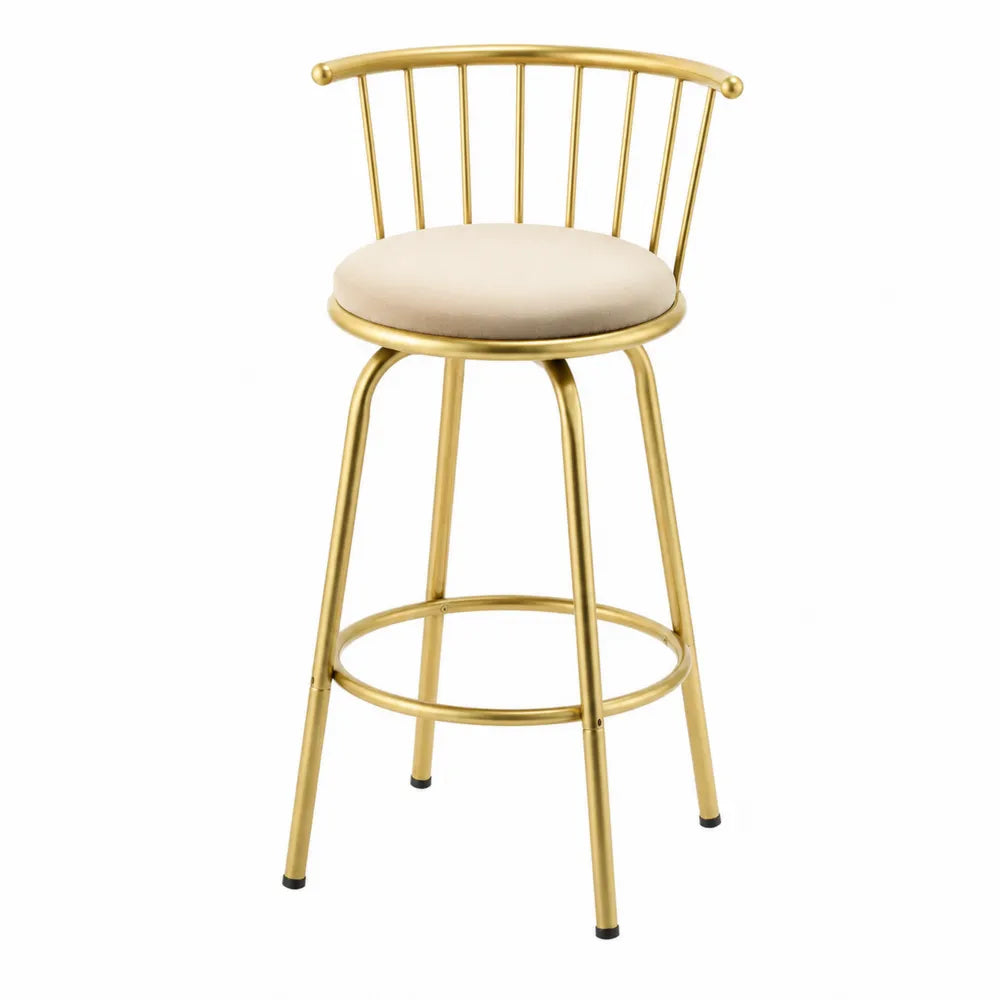 Sgabello da bar in metallo dorato con seduta in tessuto beige
