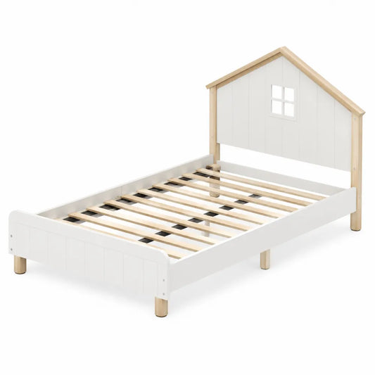 Letto singolo casetta in legno di pino e MDF bianco 200x90 cm