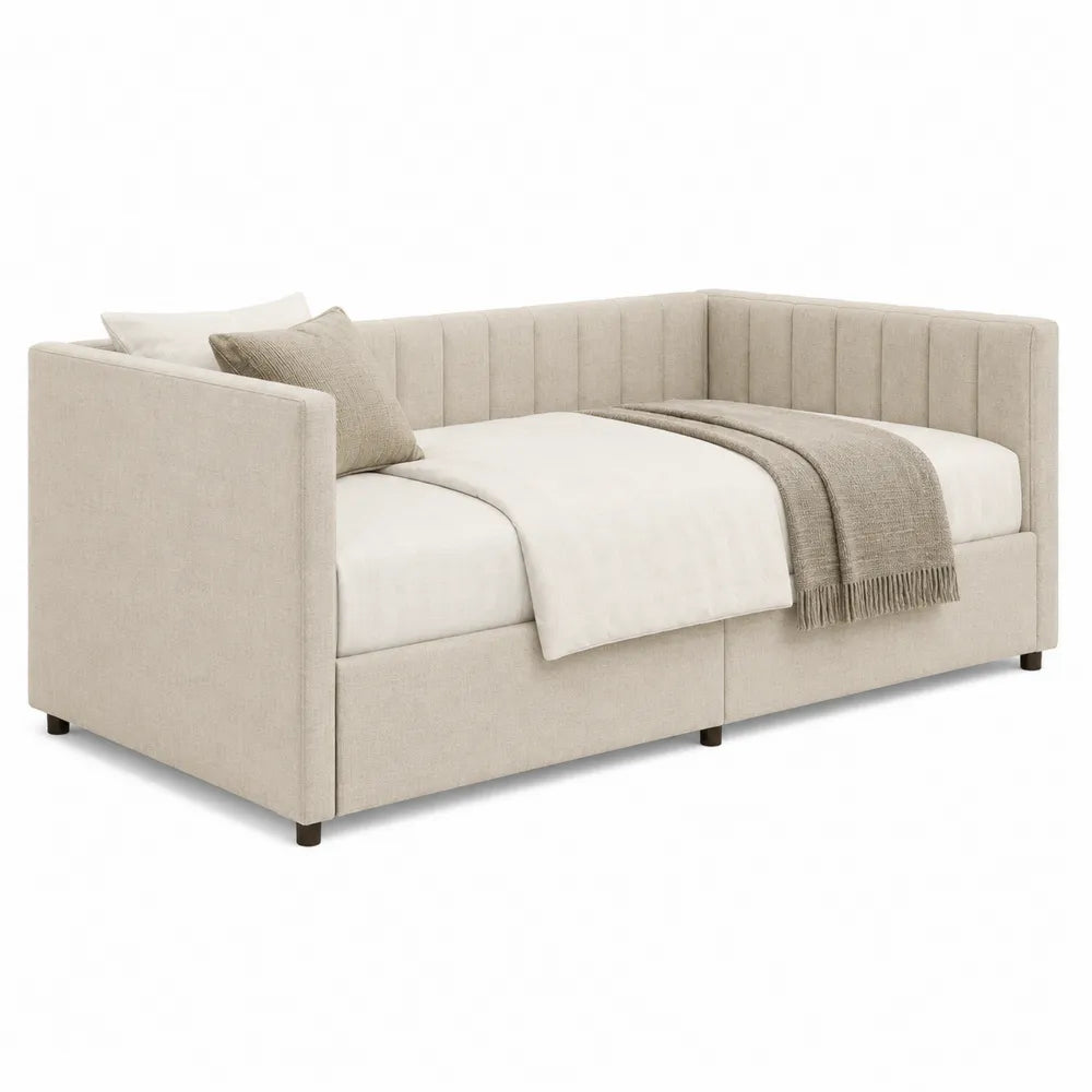 Divano letto in tessuto e legno beige