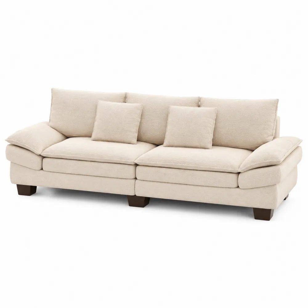Divano in tessuto poliestere beige con cuscini