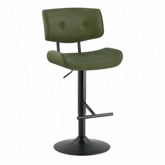 Sgabello da Bar in Metallo e Pelle Sintetica Verde