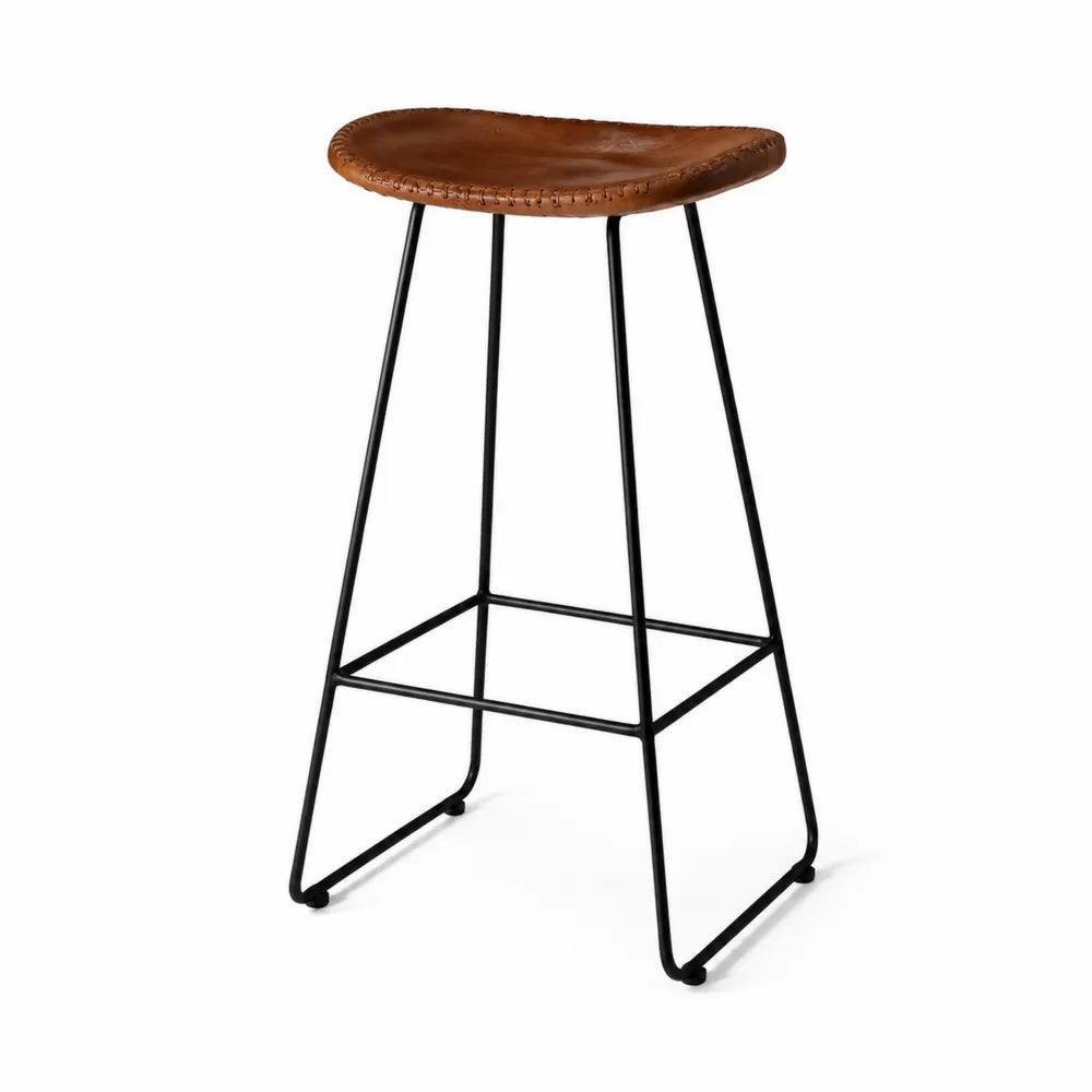Sgabello da bar in pelle e metallo nero 75cm