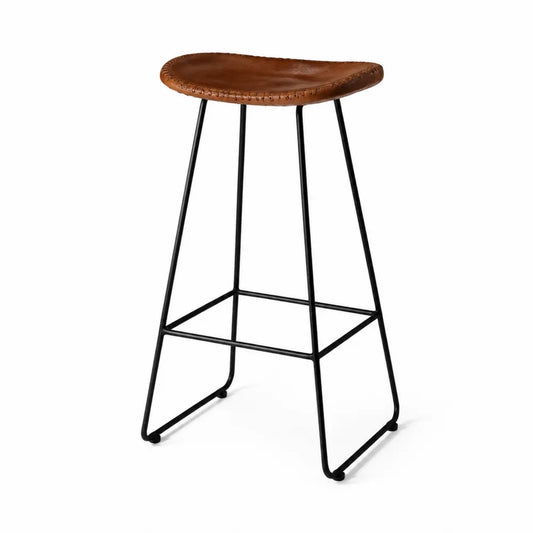Sgabello da bar in pelle e metallo nero 75cm