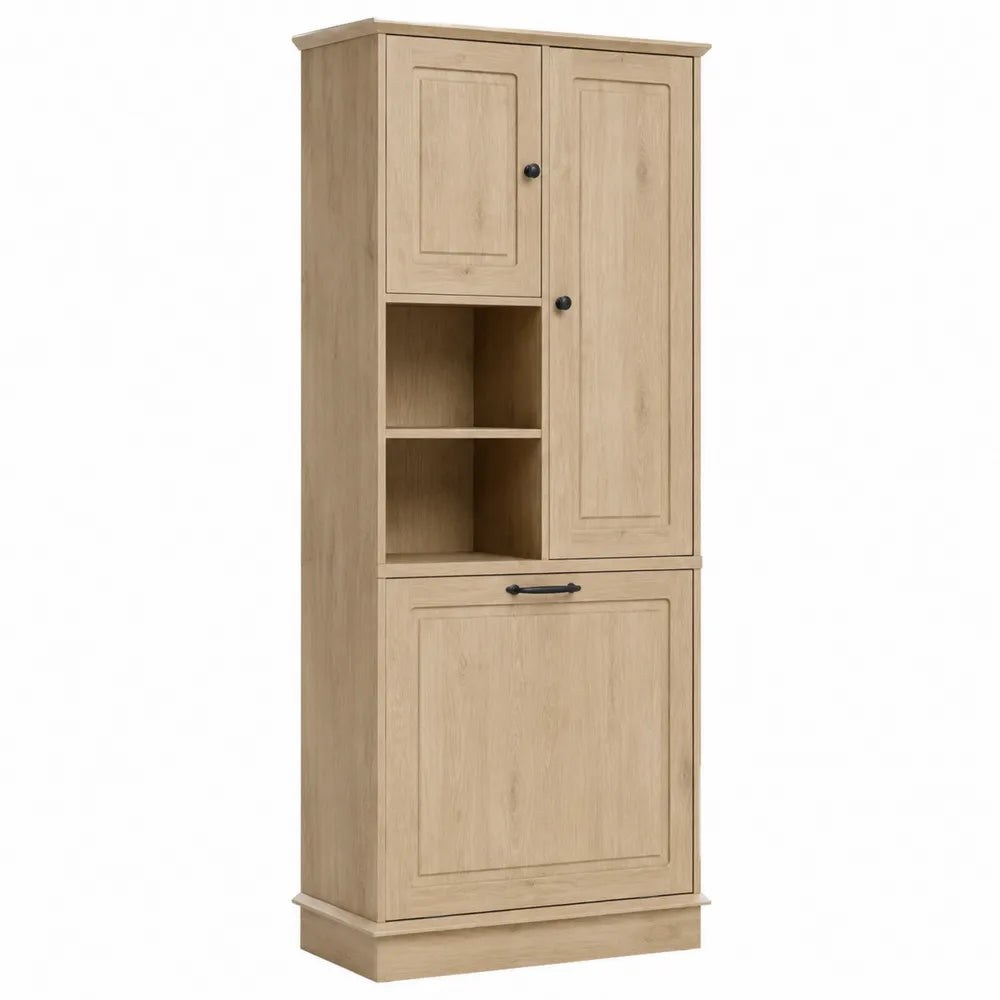 Armadio alto in legno MDF con ante e ripiani regolabili rovere chiaro