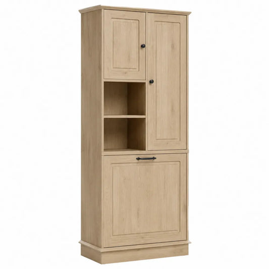 Armadio alto in legno MDF con ante e ripiani regolabili rovere chiaro