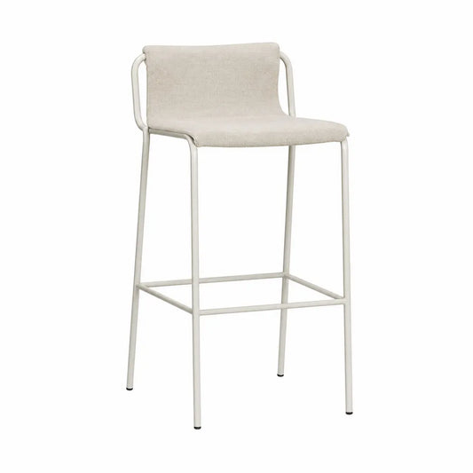 Sgabello da bar in tessuto poliestere beige e struttura in acciaio