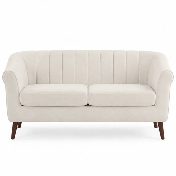 Divano 2 posti in tessuto poliestere beige con gambe in legno